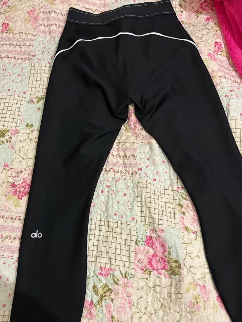 ALO Yoga Black Track Pants with White Side Stripe